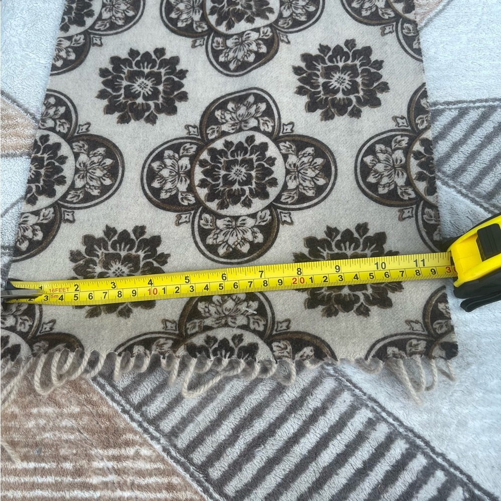 Amicale Cashmere Floral Scarf in Cream and Brown - Picture 7 of 8